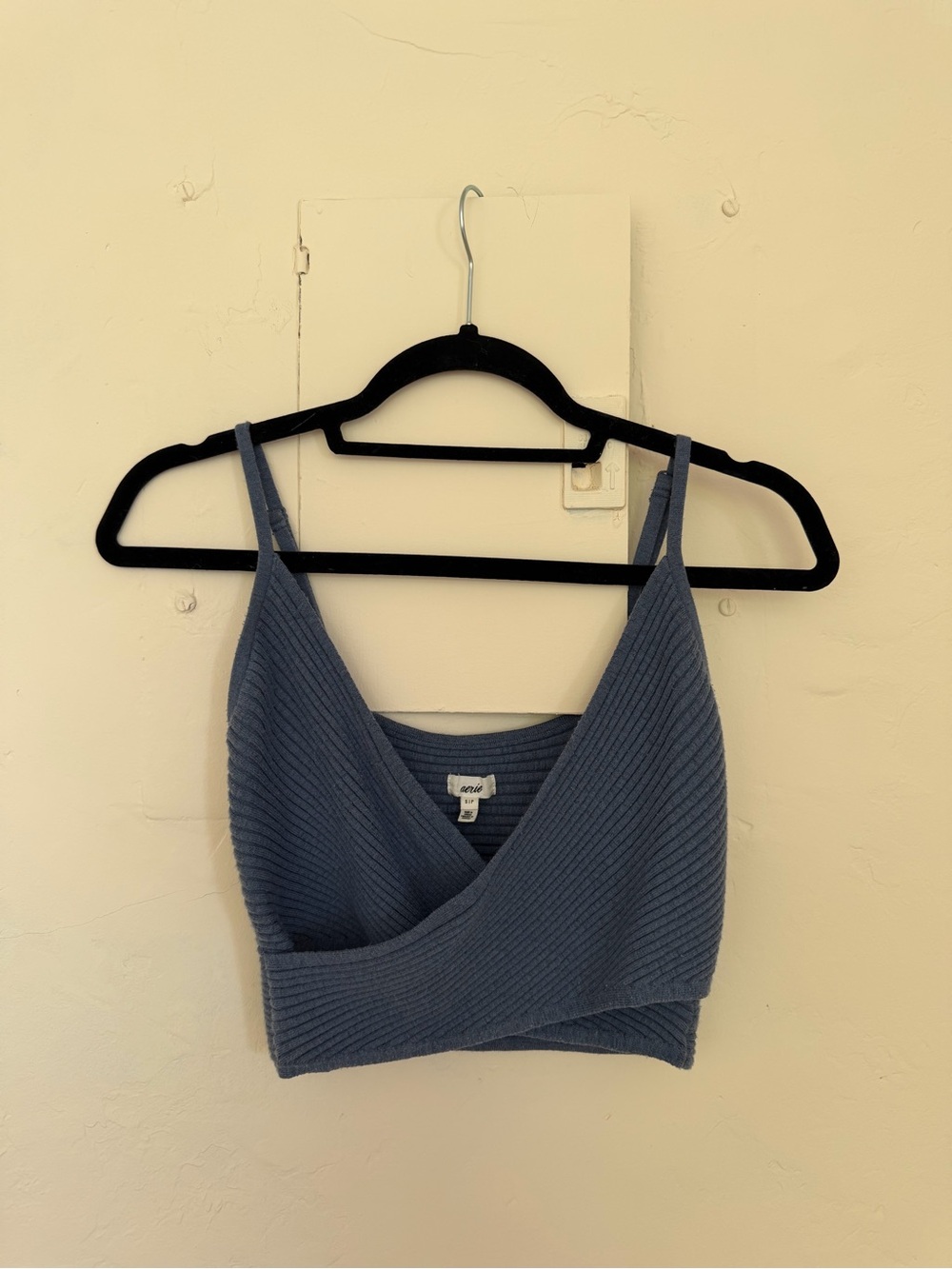 aerie Blue Ribbed Wrap Crop Tank